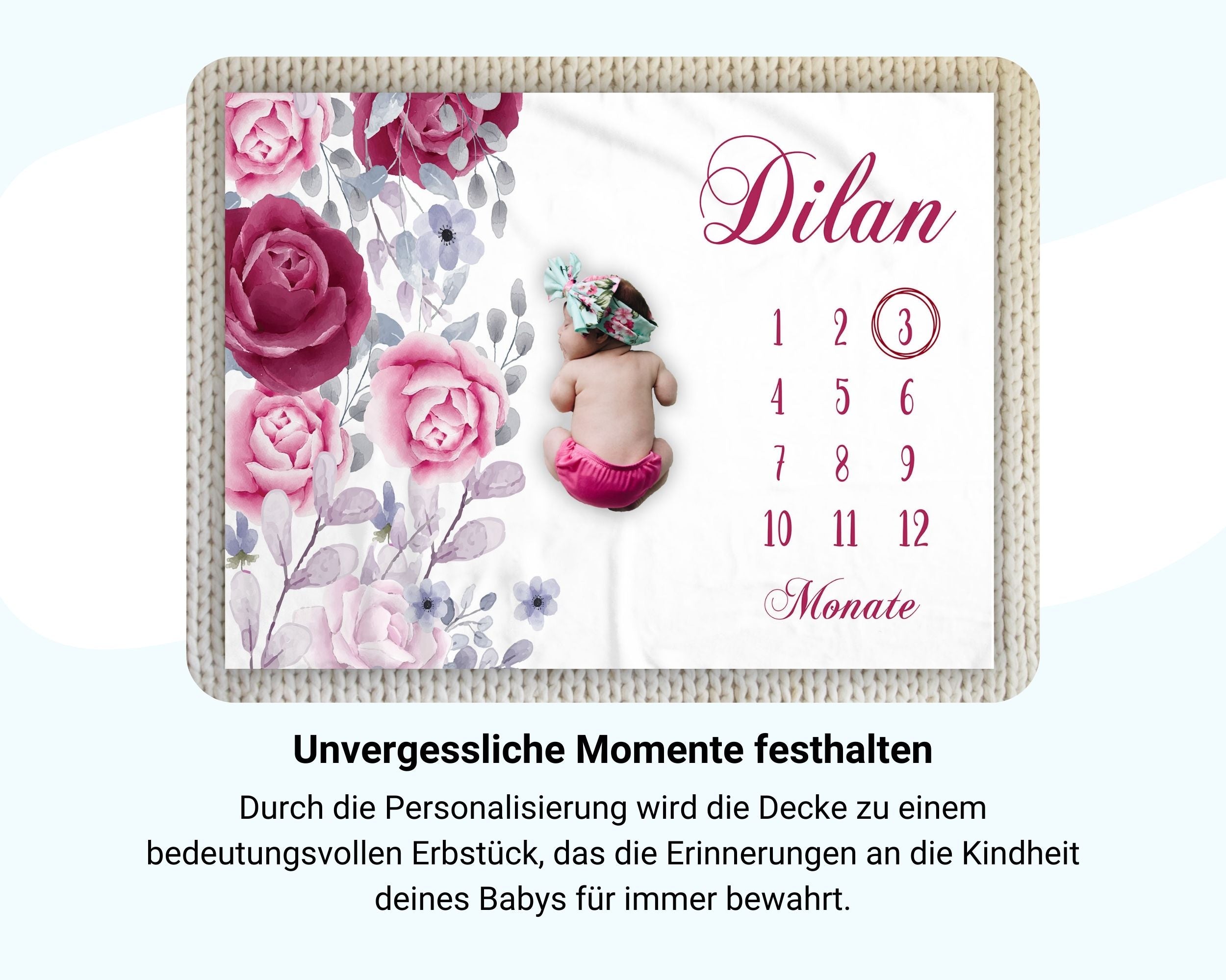 Blumenprinzessin - Personalisierte Babydecke