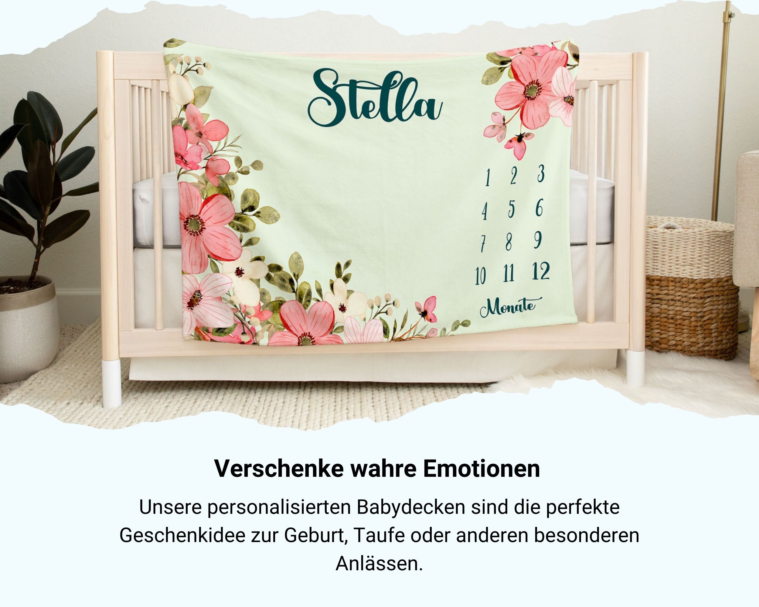 Pinke Blumen - Personalisierte Babydecke