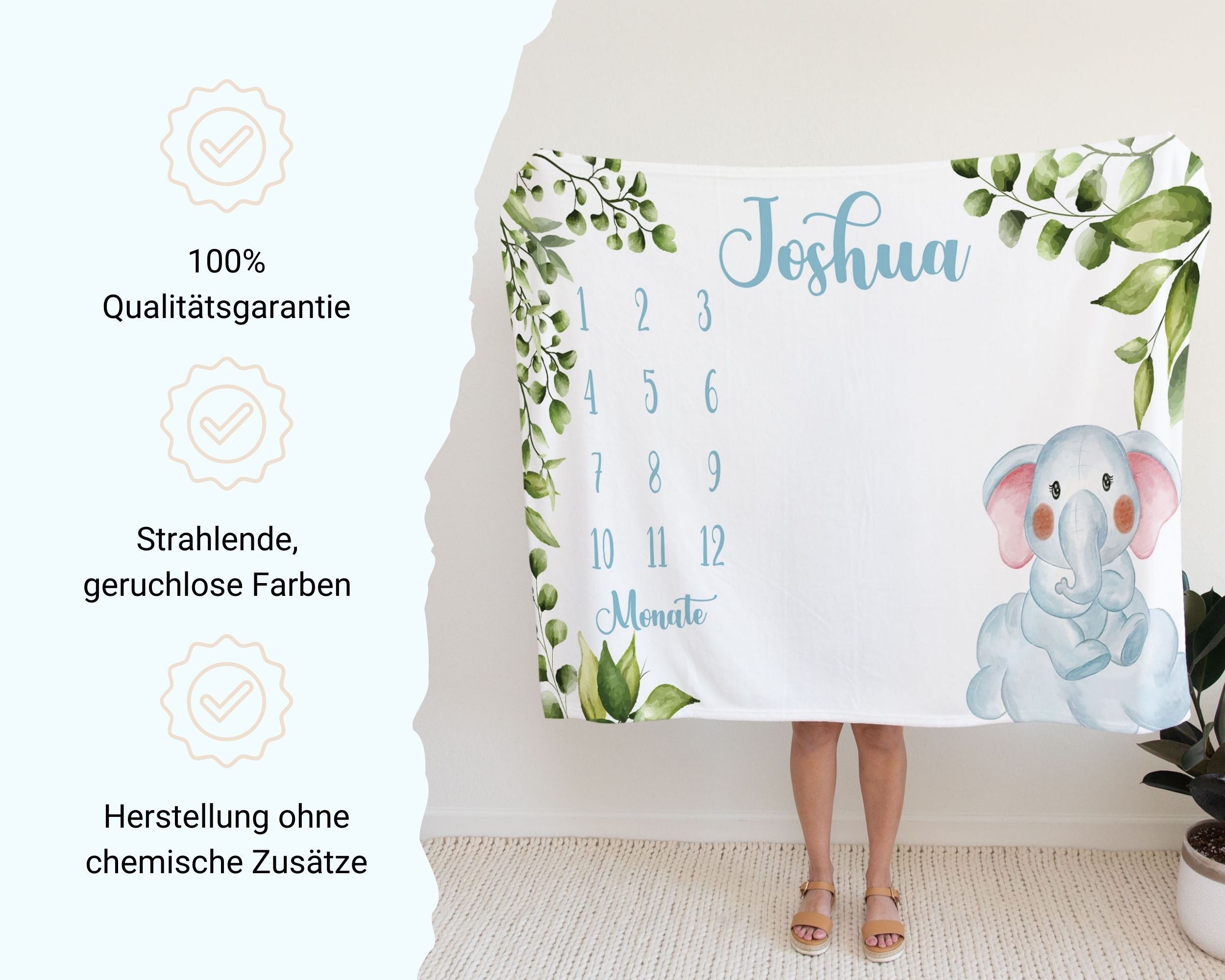 Babyelefant auf Wolke - Personalisierte Babydecke