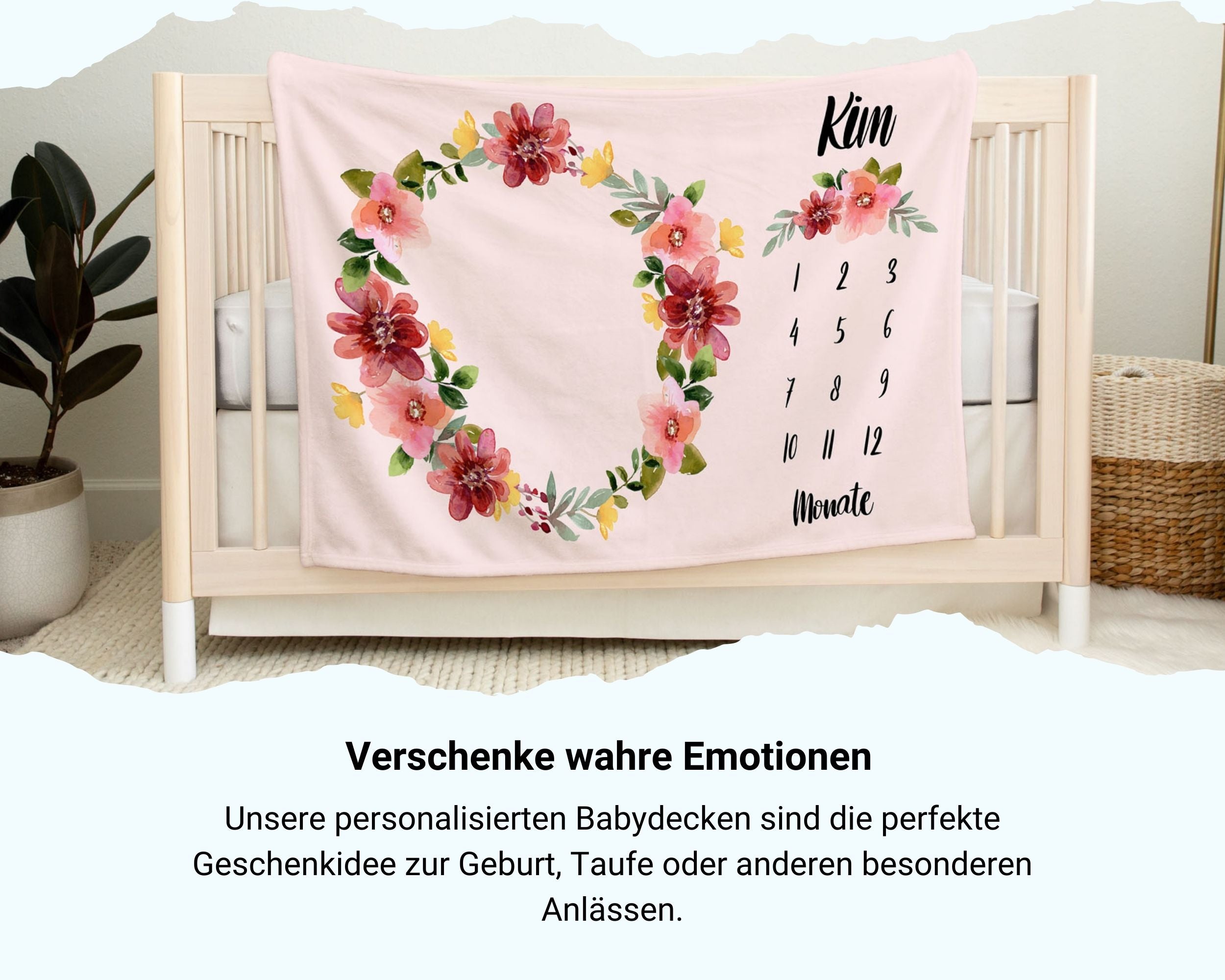 Blumenkranz - Personalisierte Babydecke