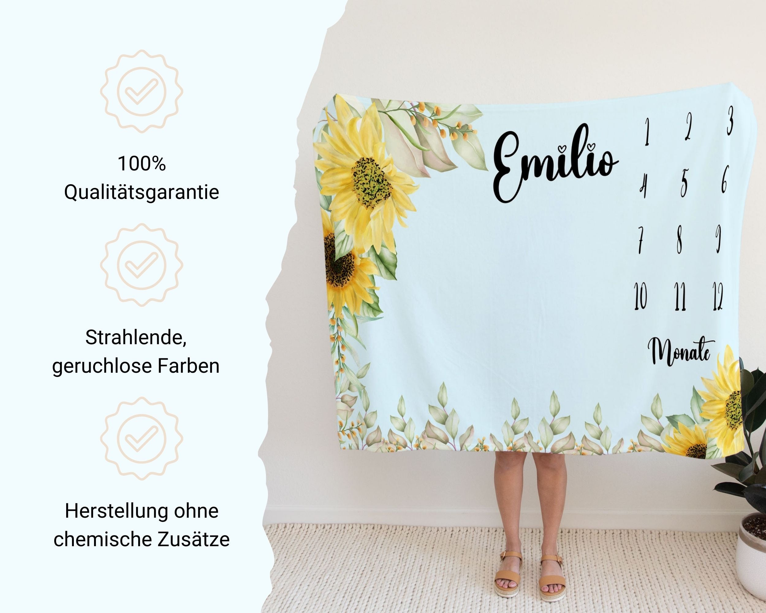 Sonnenblume - Personalisierte Babydecke