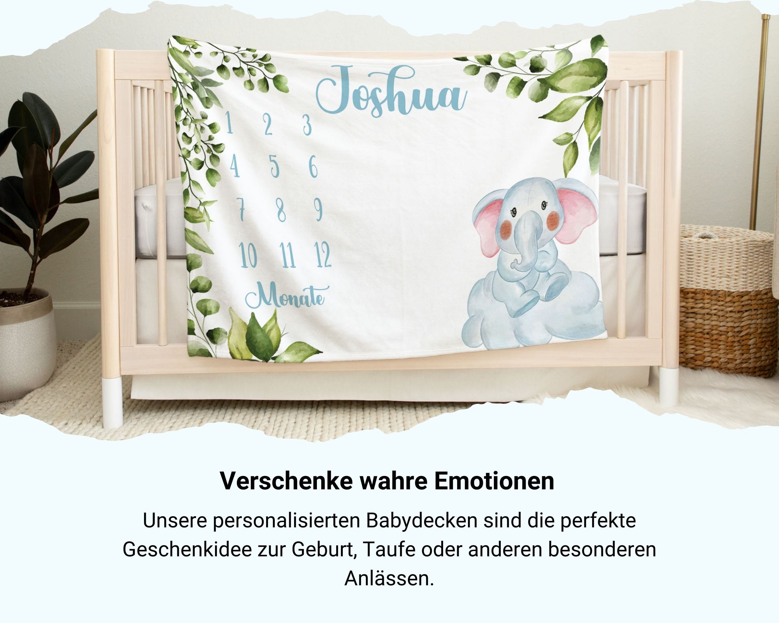 Babyelefant auf Wolke - Personalisierte Babydecke