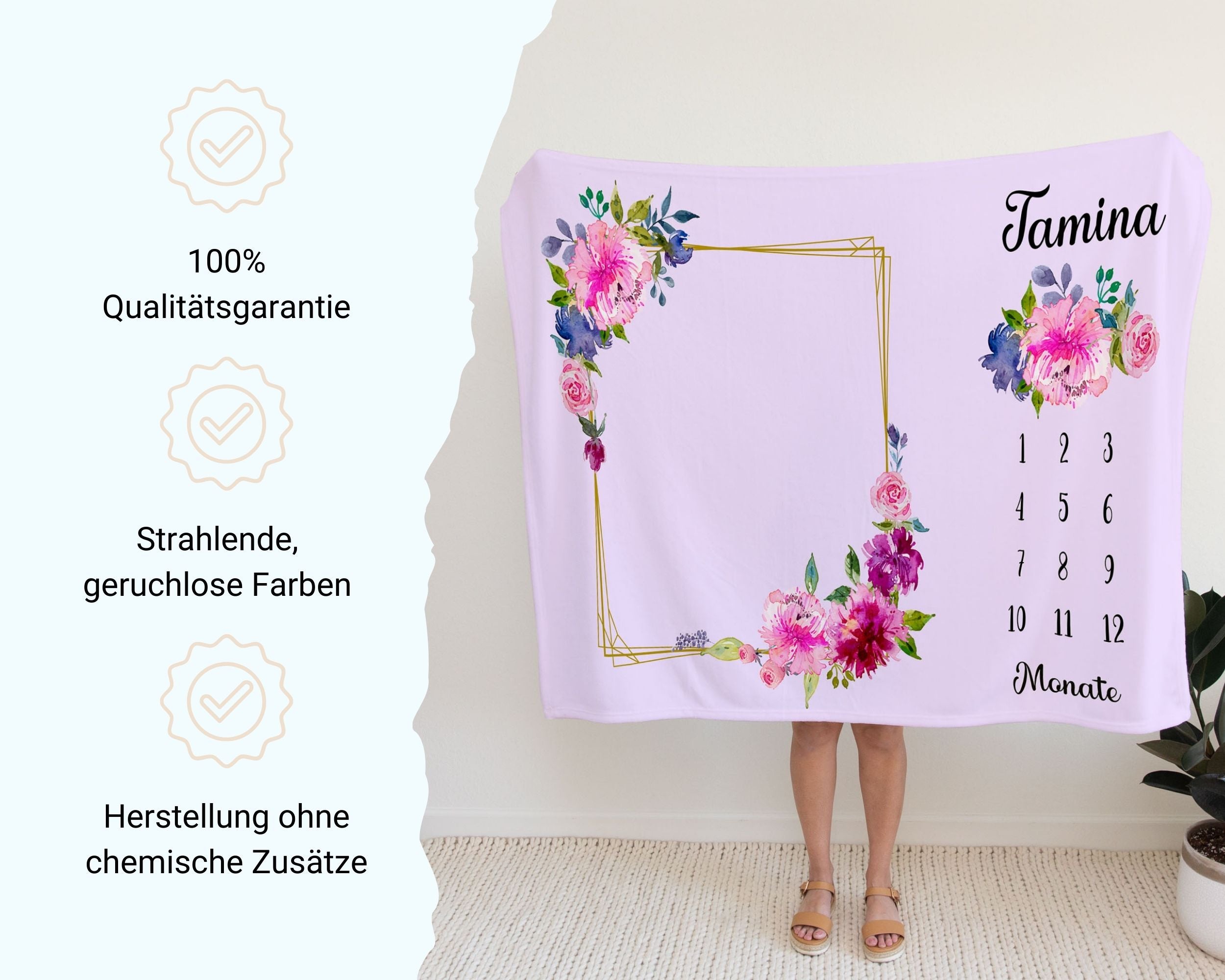 Blumenrahmen - Personalisierte Babydecke