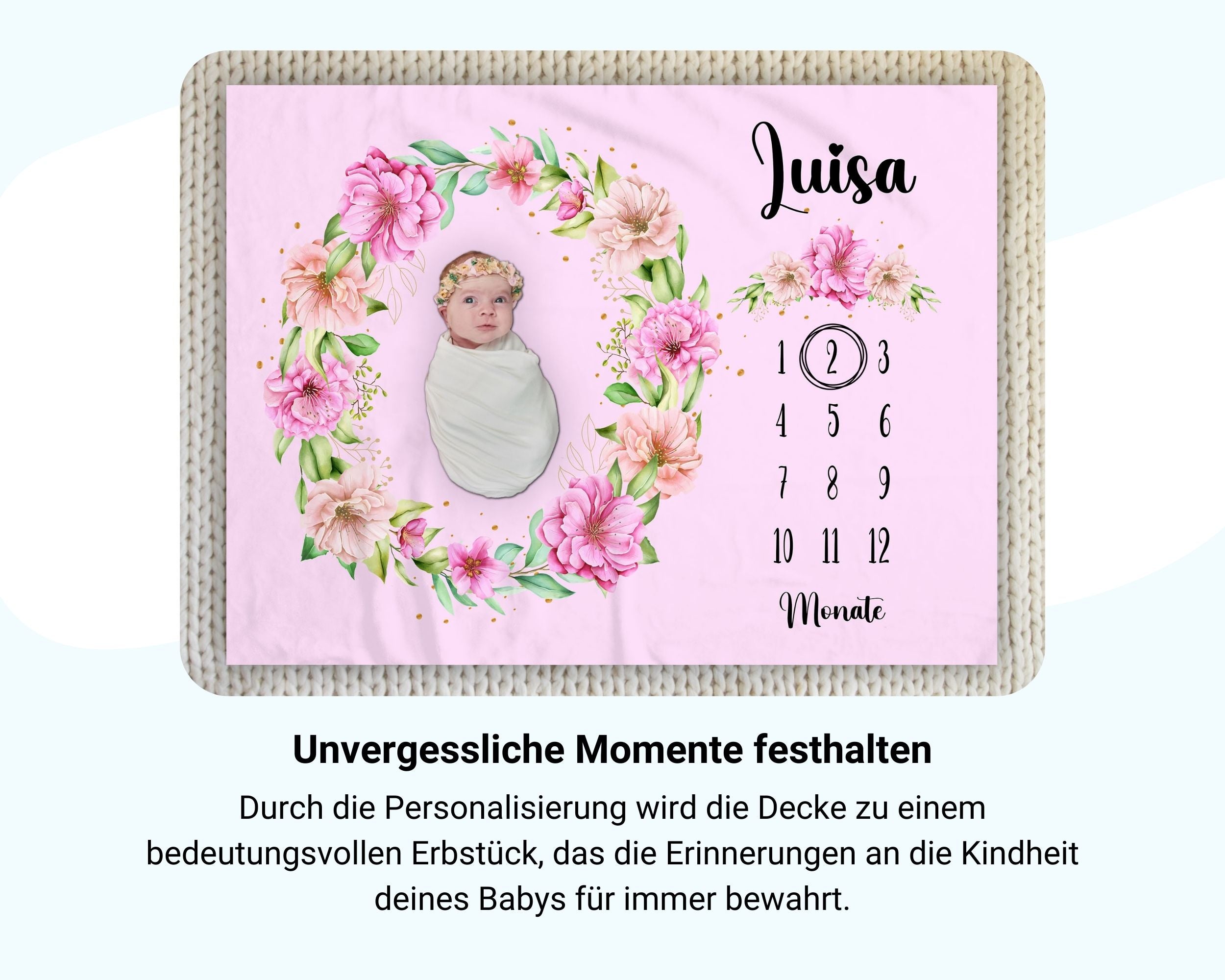 Blumenkranz Pink - Personalisierte Babydecke