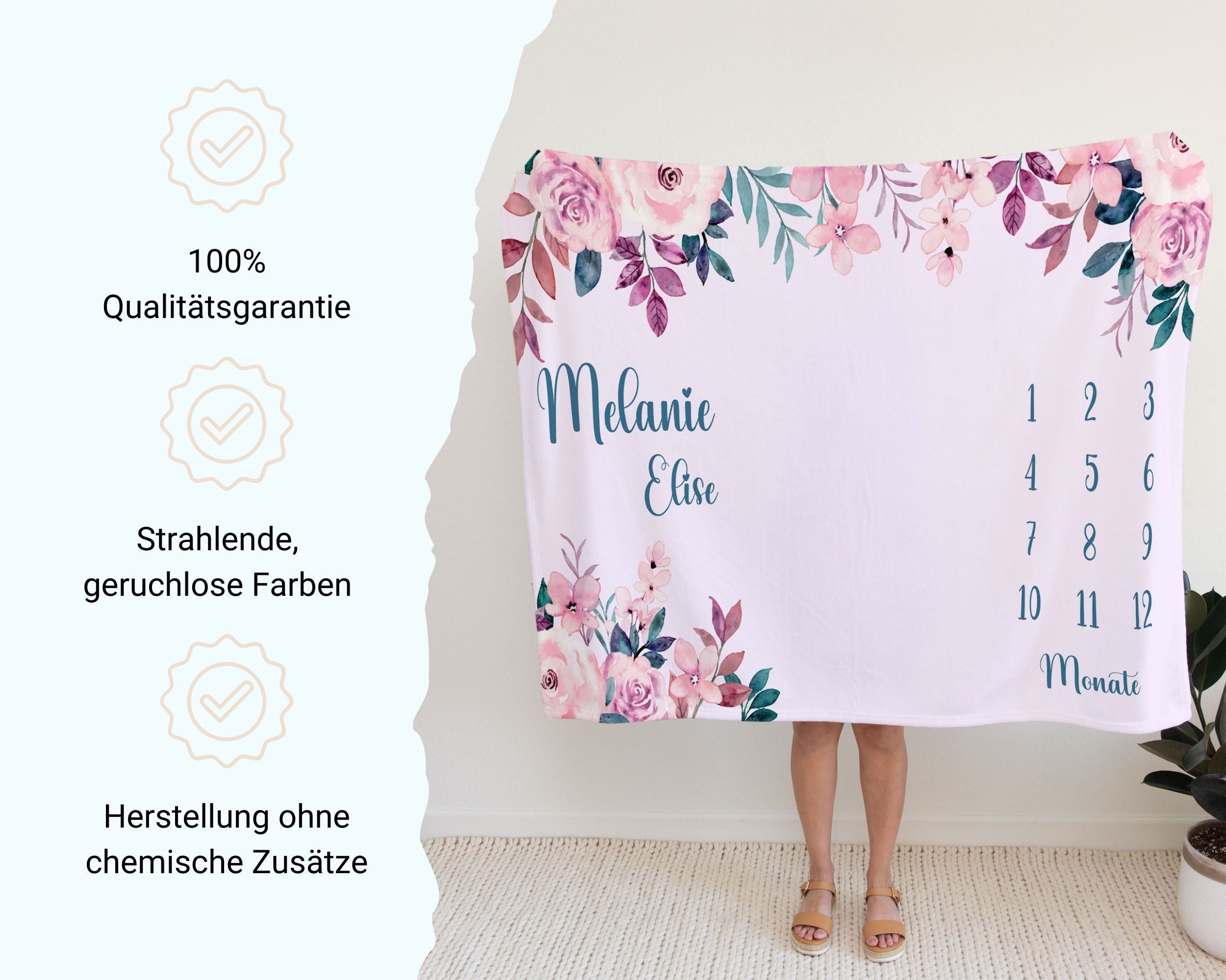 Blumenwelt- Personalisierte Babydecke