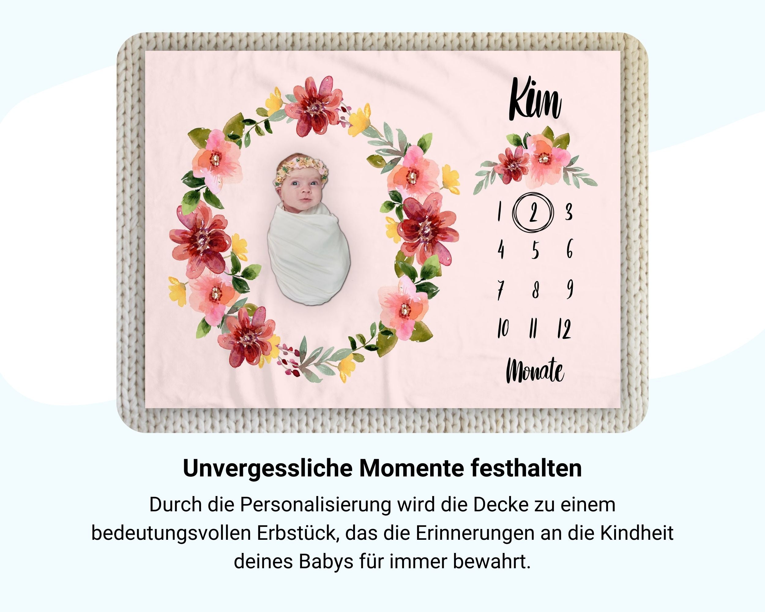 Blumenkranz - Personalisierte Babydecke