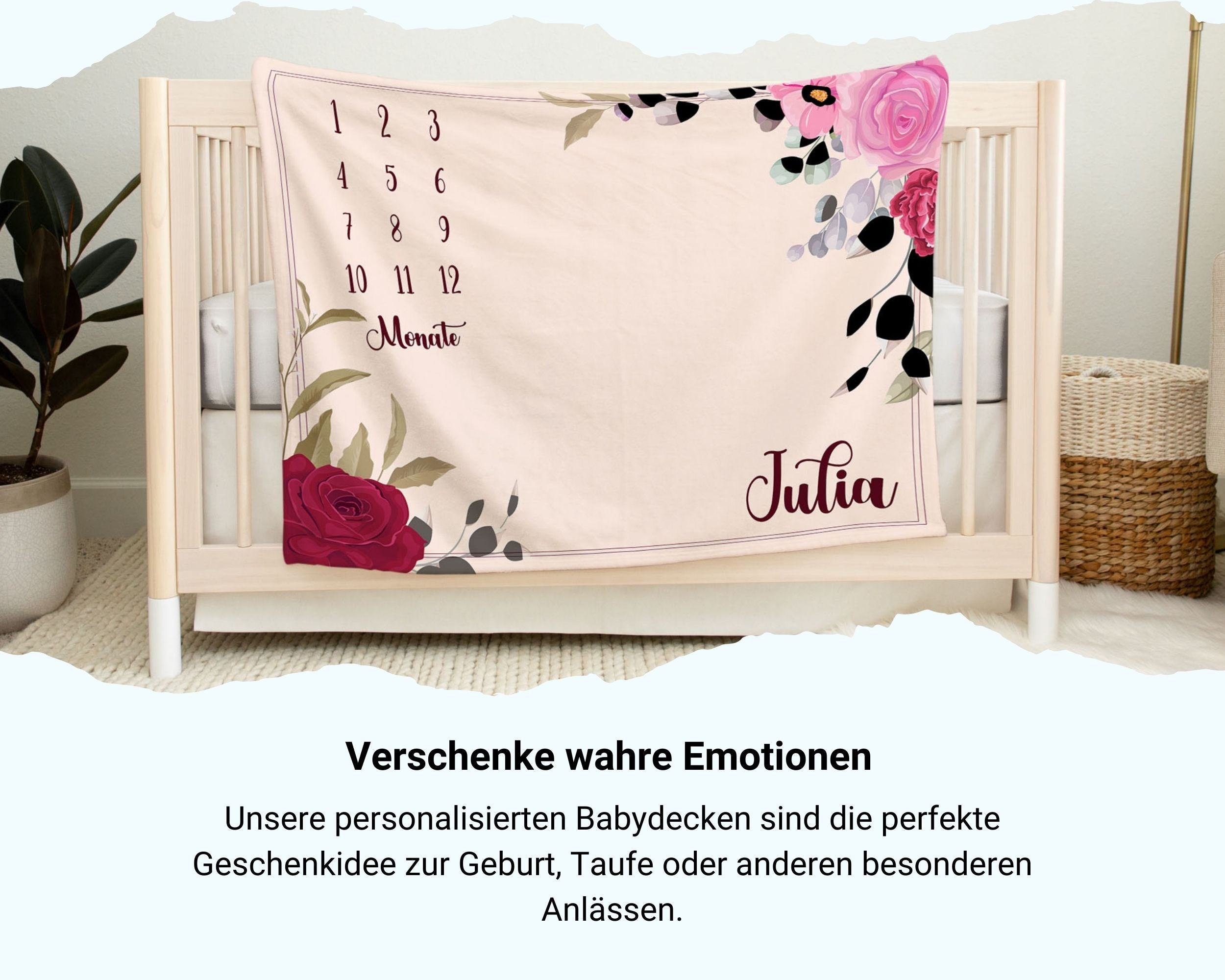 Blumenmuster - Personalisierte Babydecke