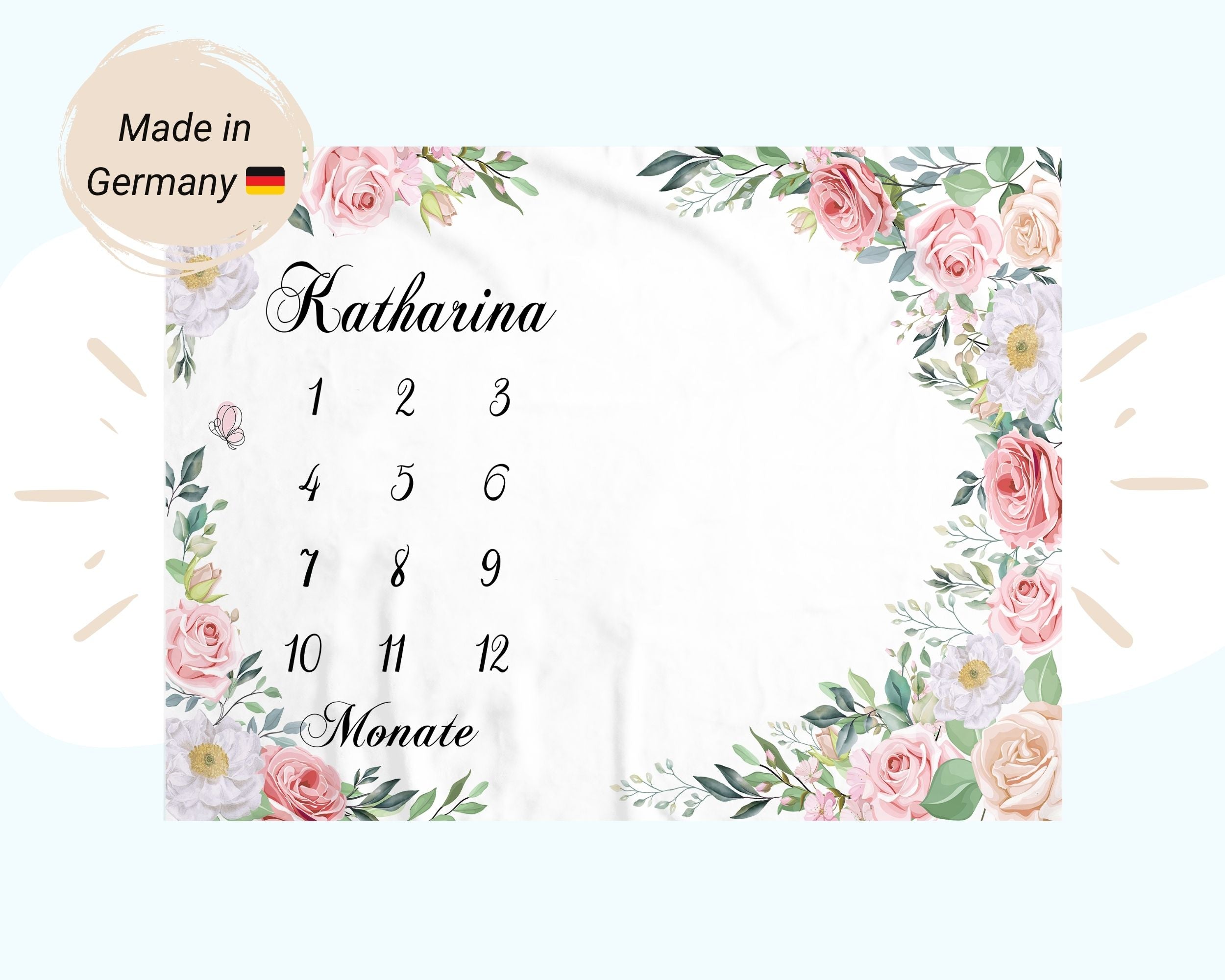 Blumenmuster Pink - Personalisierte Babydecke