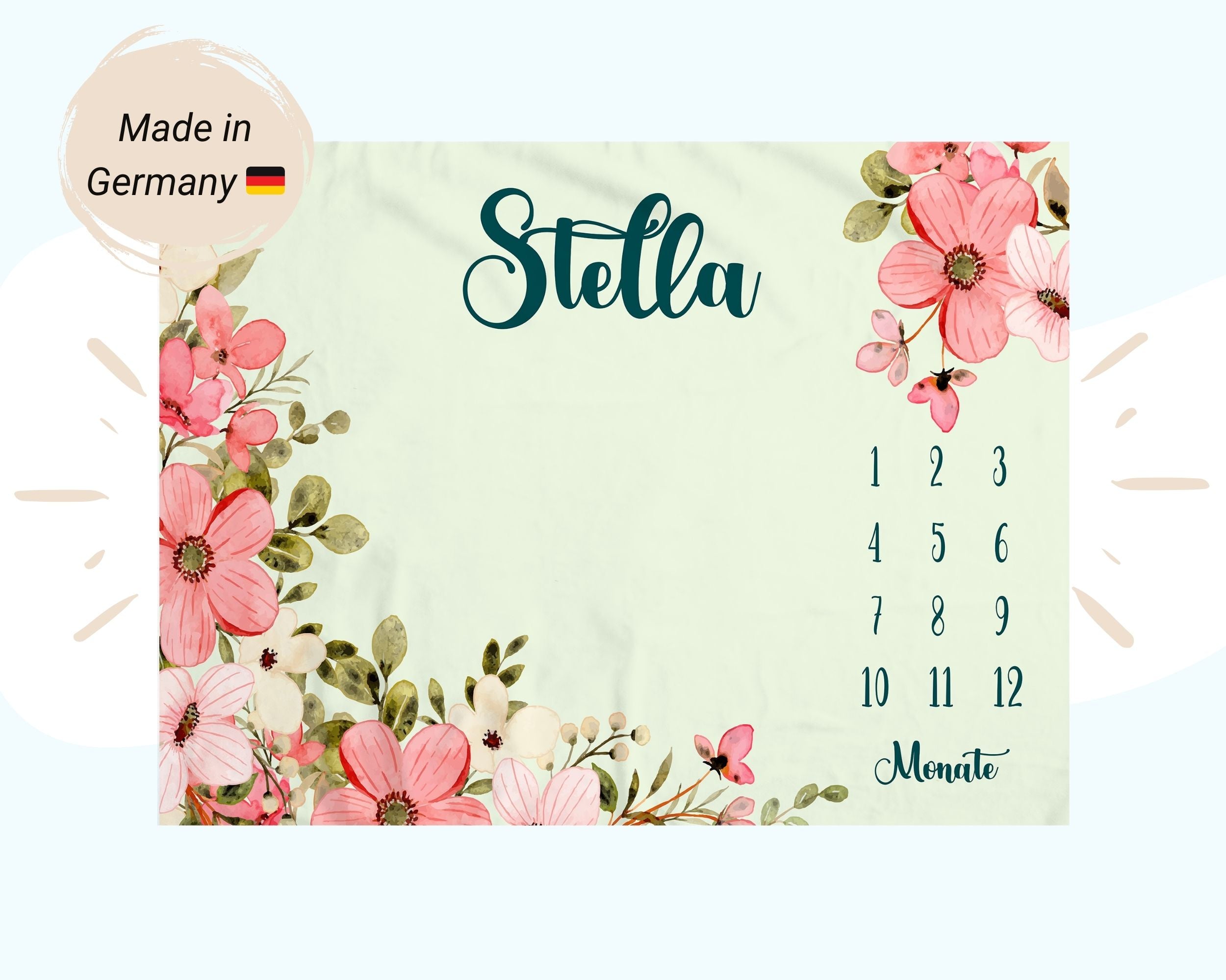 Pinke Blumen - Personalisierte Babydecke