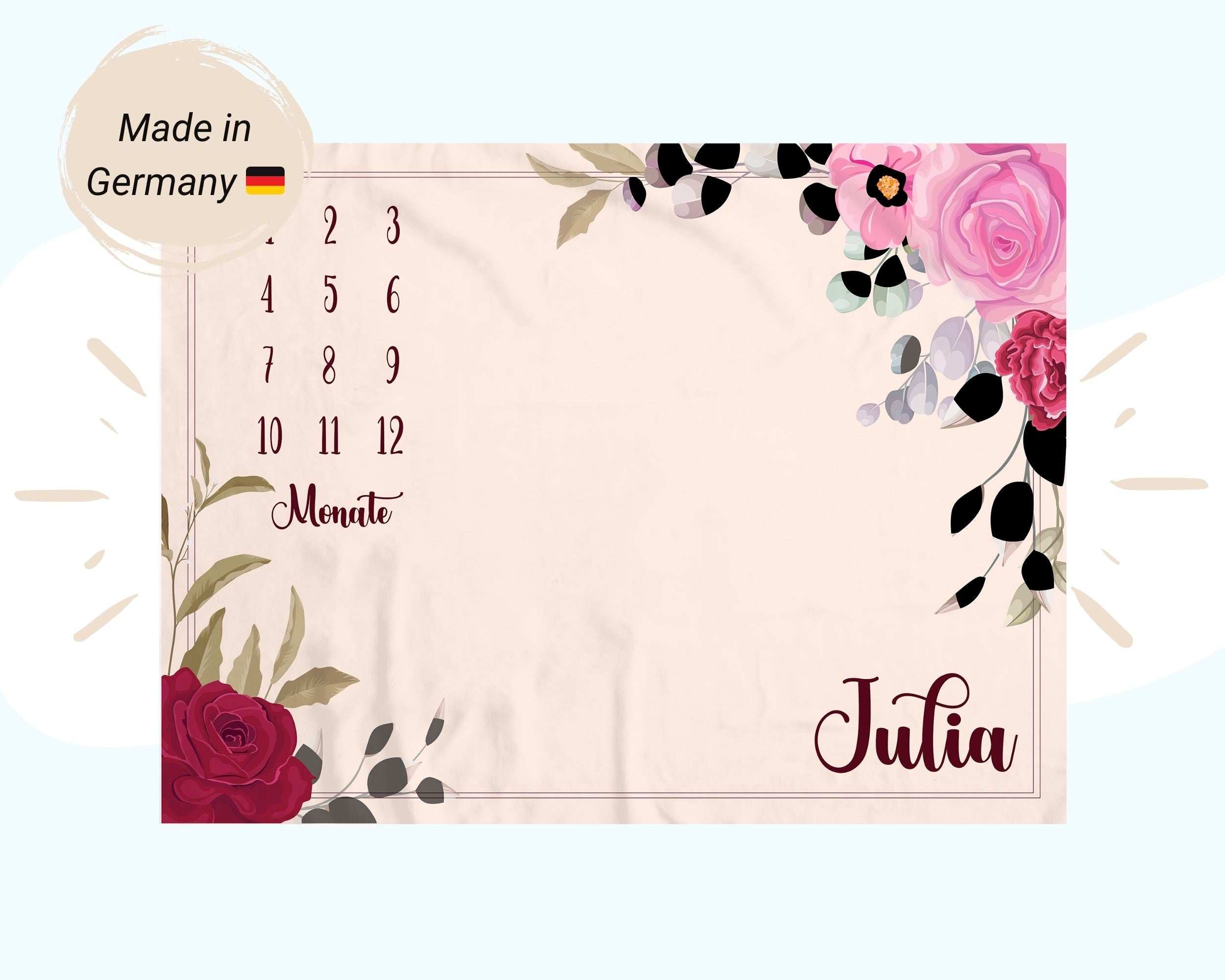 Blumenmuster - Personalisierte Babydecke