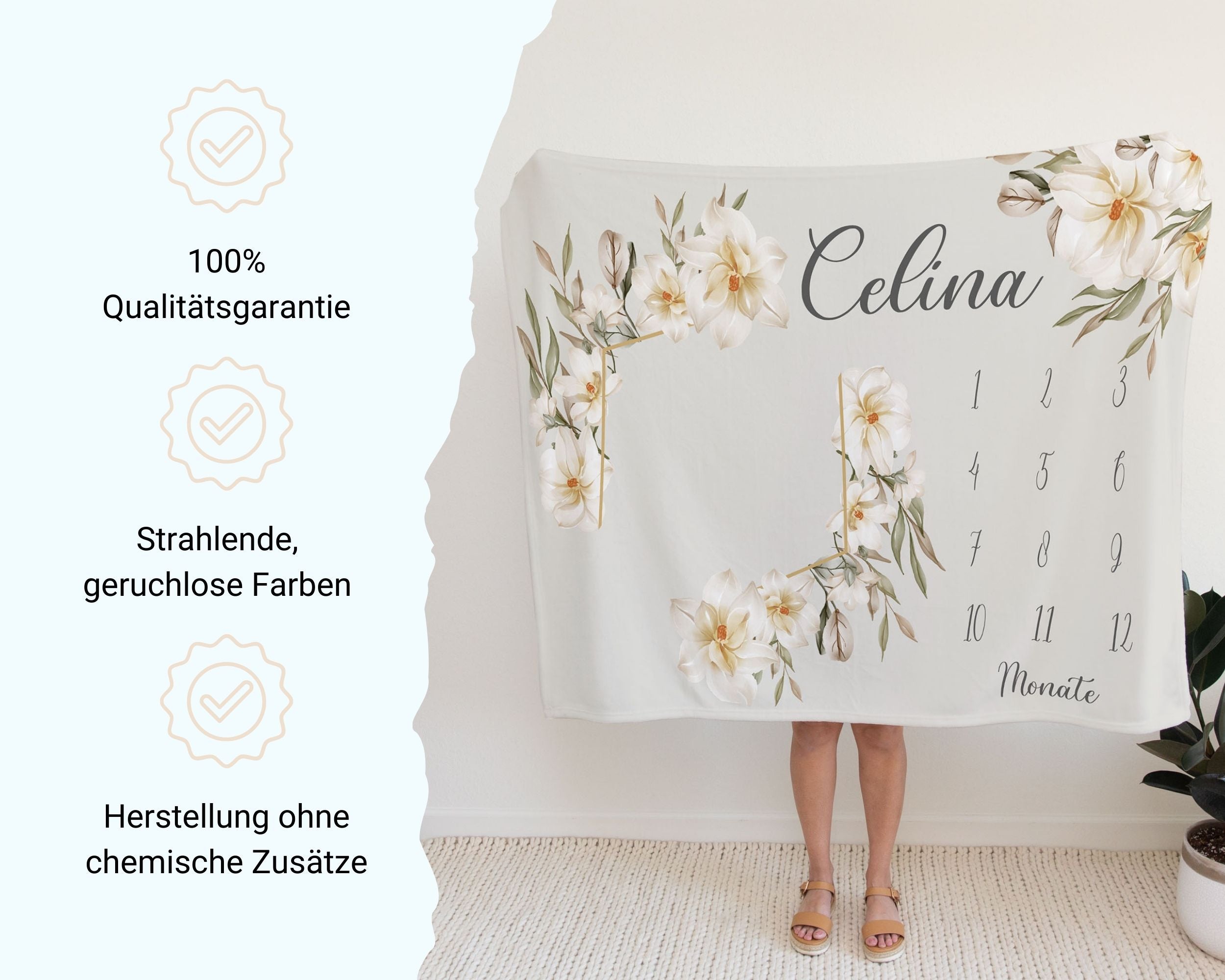 Goldstück Blumenmuster  - Personalisierte Babydecke