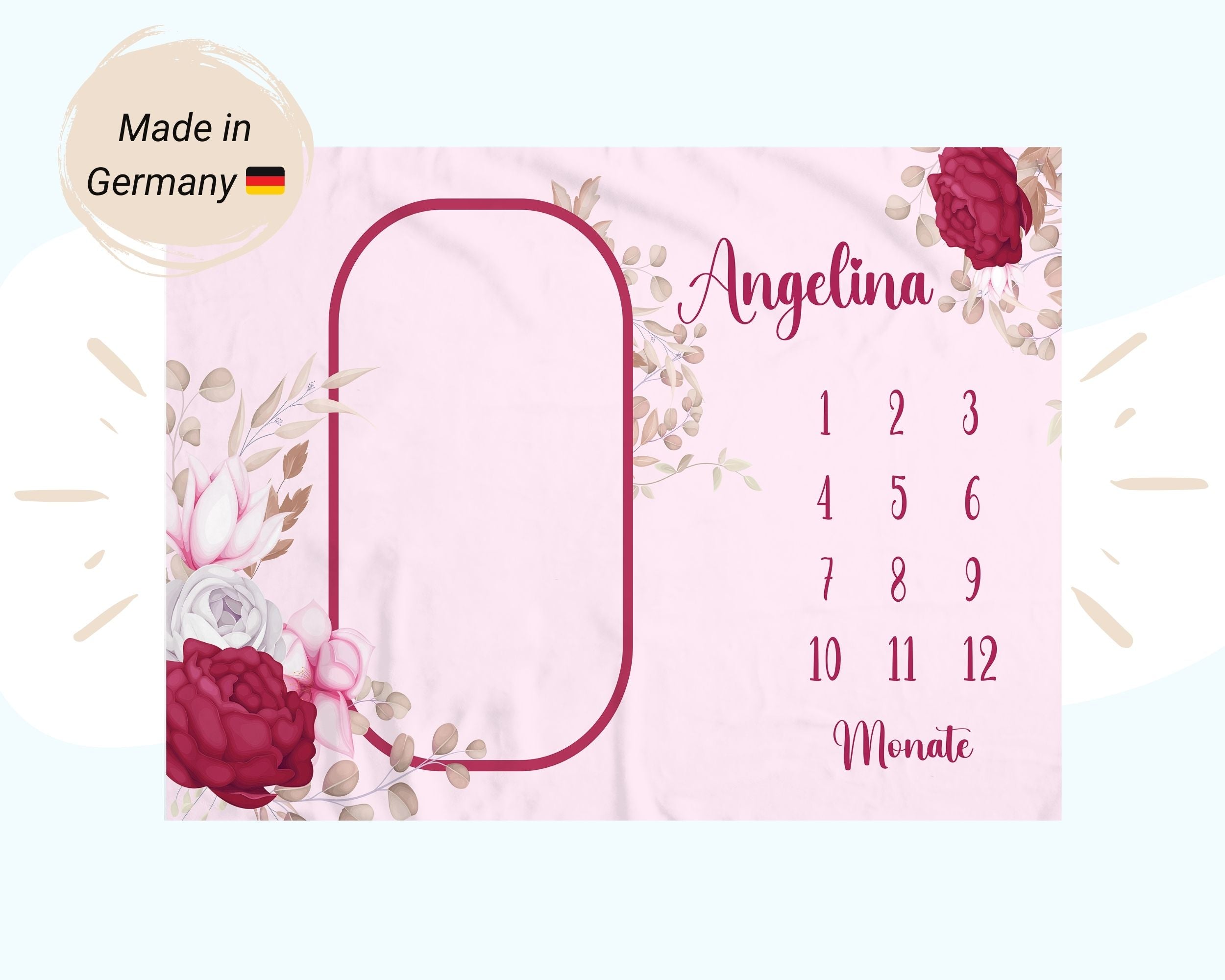 Rote Rosen Blumenmuster - Personalisierte Babydecke