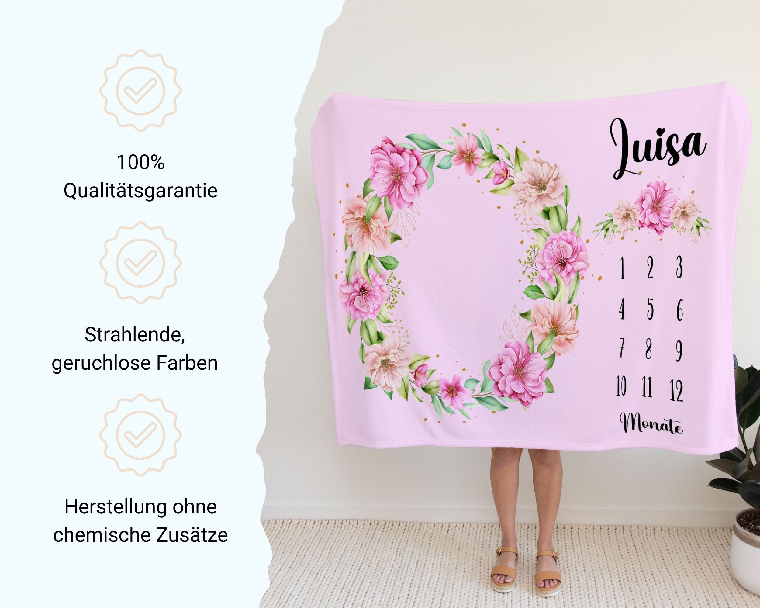 Blumenkranz Pink - Personalisierte Babydecke