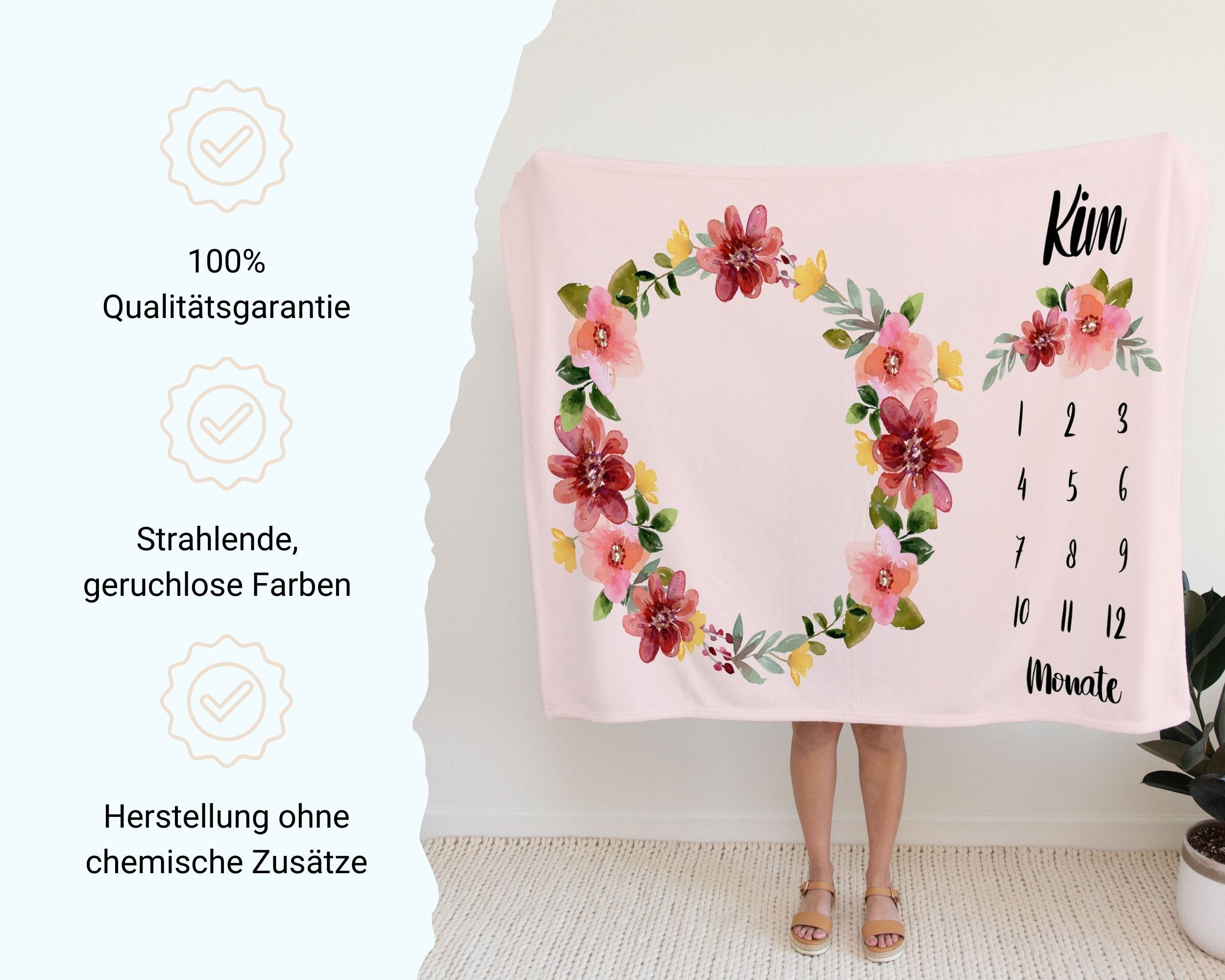 Blumenkranz - Personalisierte Babydecke