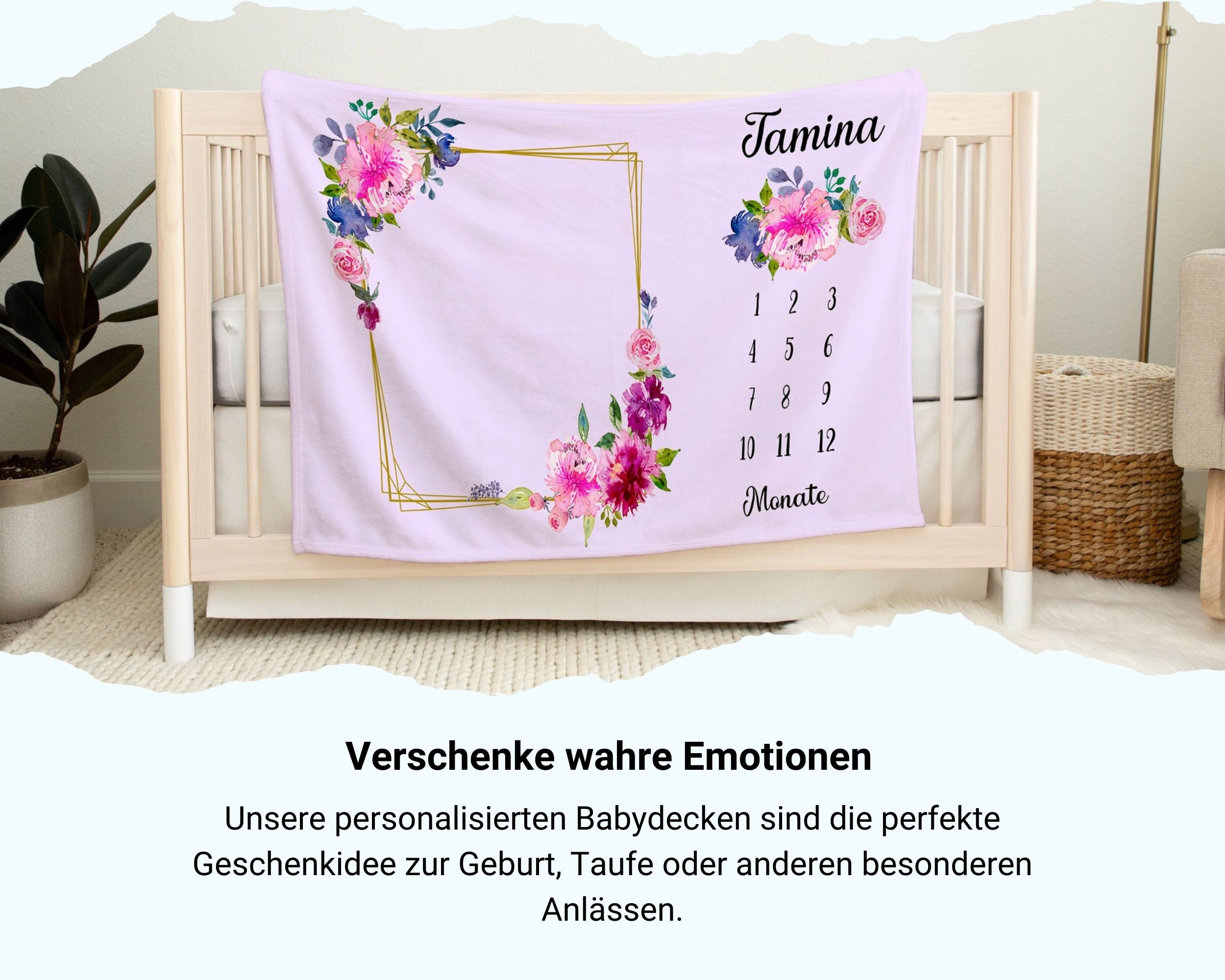 Blumenrahmen - Personalisierte Babydecke