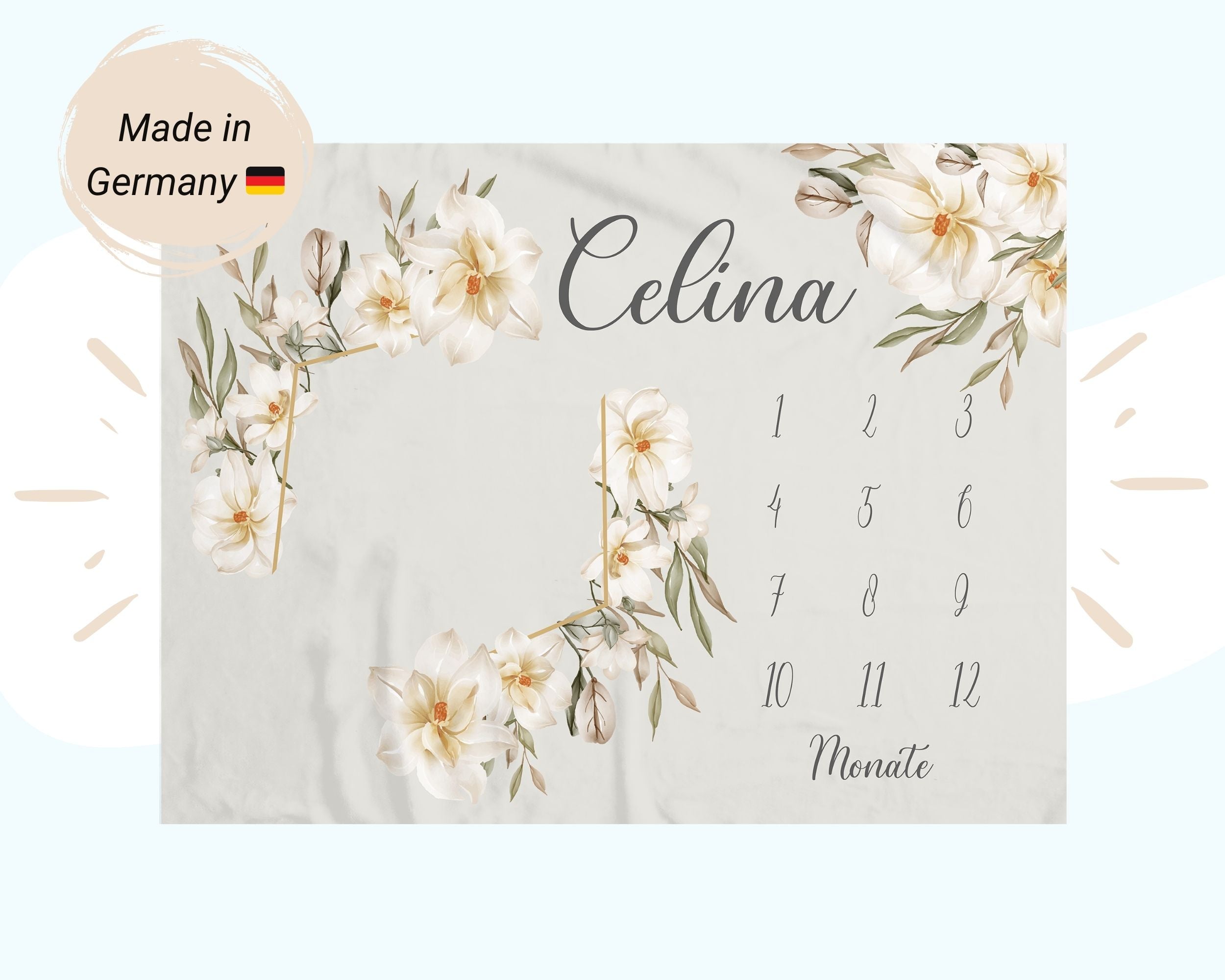 Goldstück Blumenmuster  - Personalisierte Babydecke