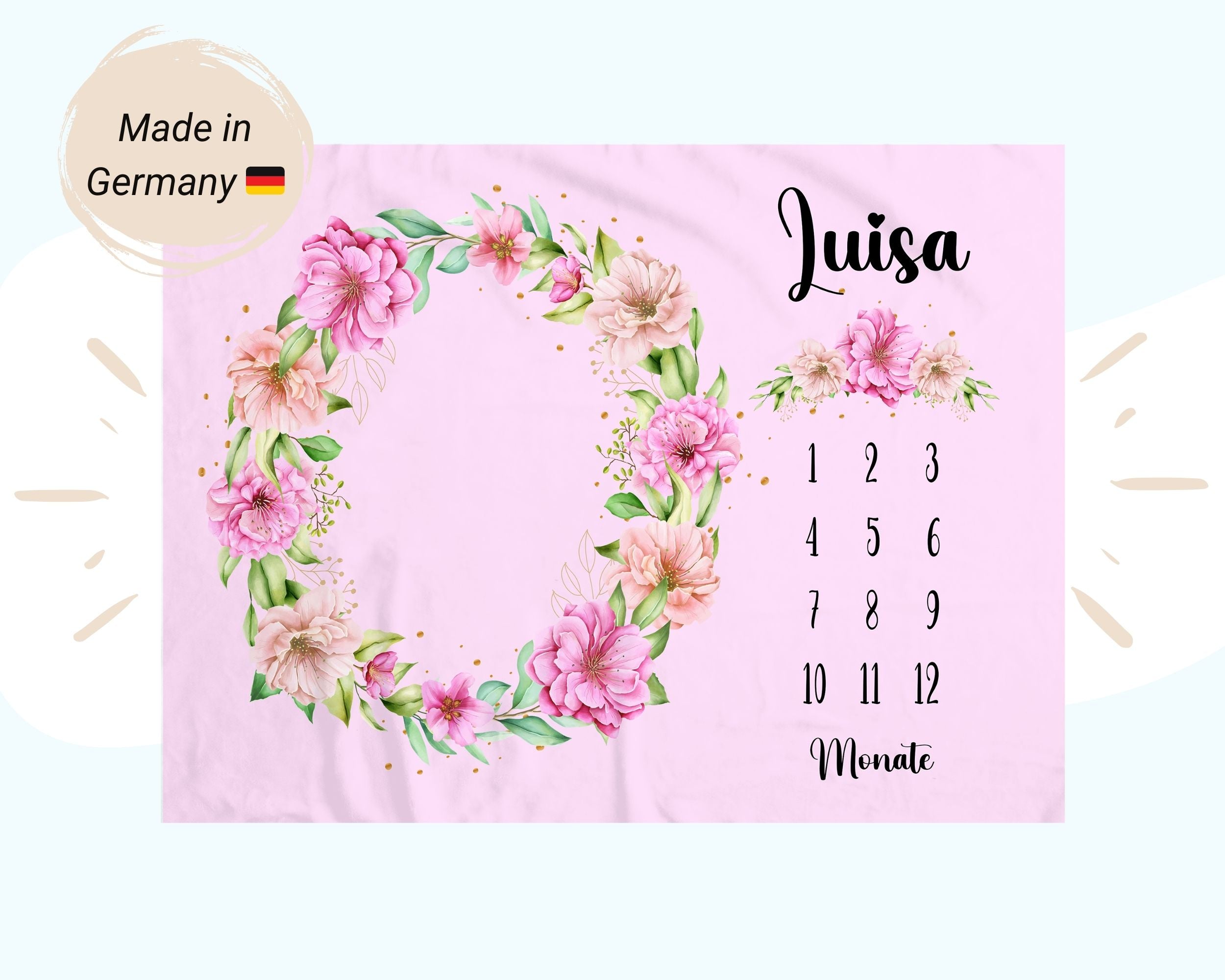 Blumenkranz Pink - Personalisierte Babydecke