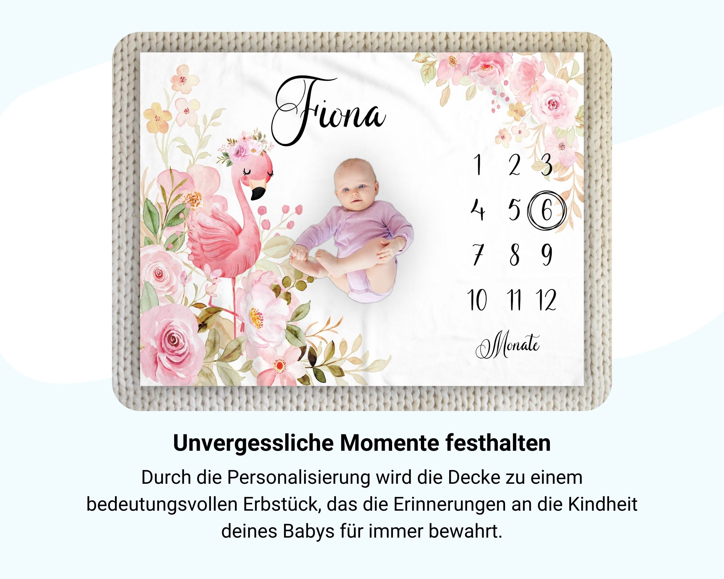 Rosaflamingo - Personalisierte Babydecke