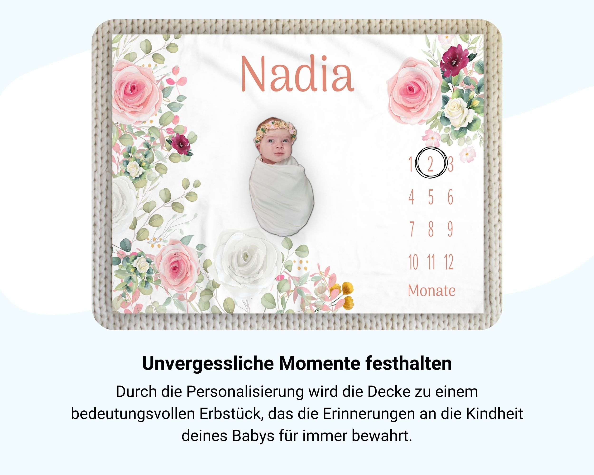 Rosenwelt - Personalisierte Babydecke