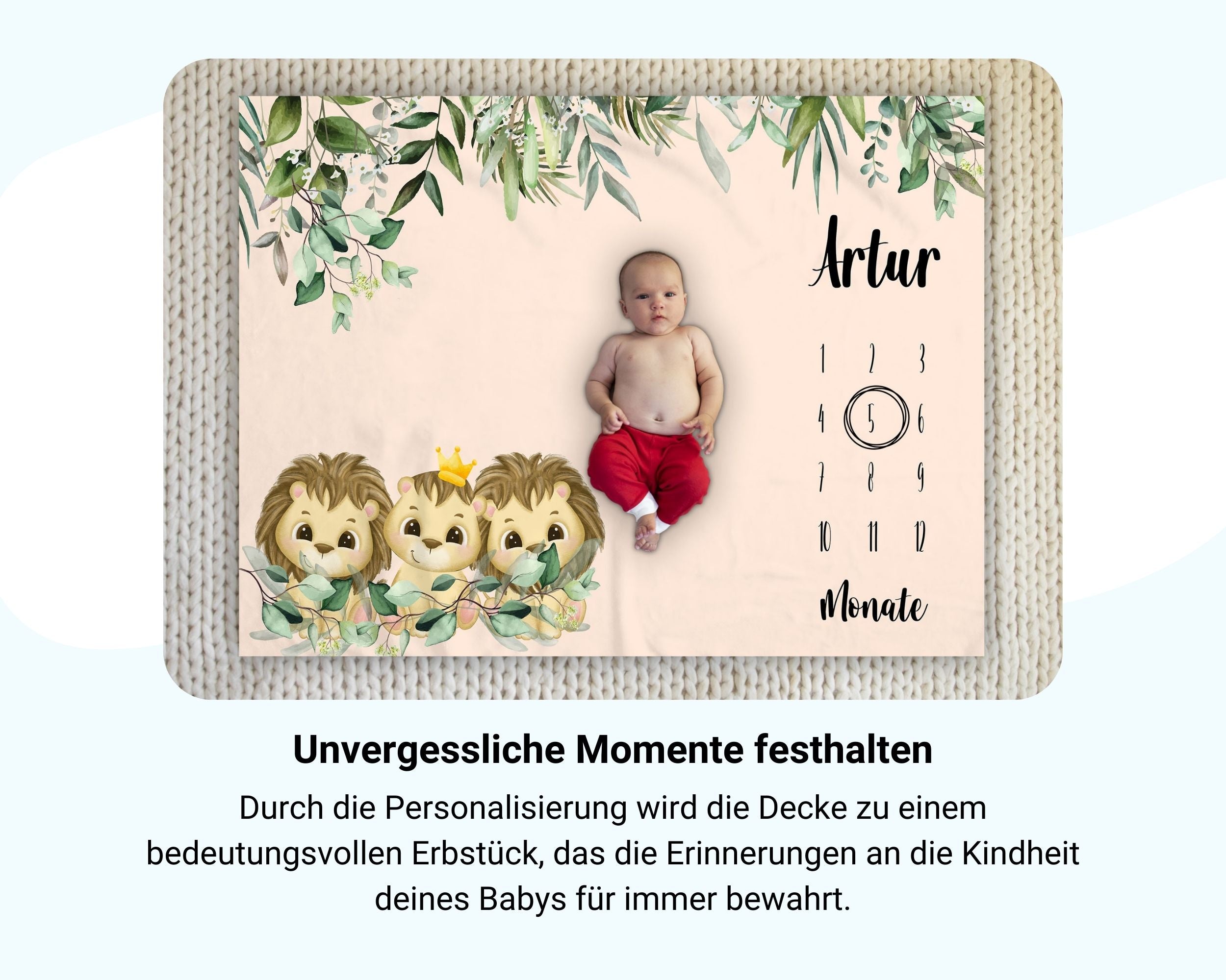 Drei Löwen - Personalisierte Babydecke