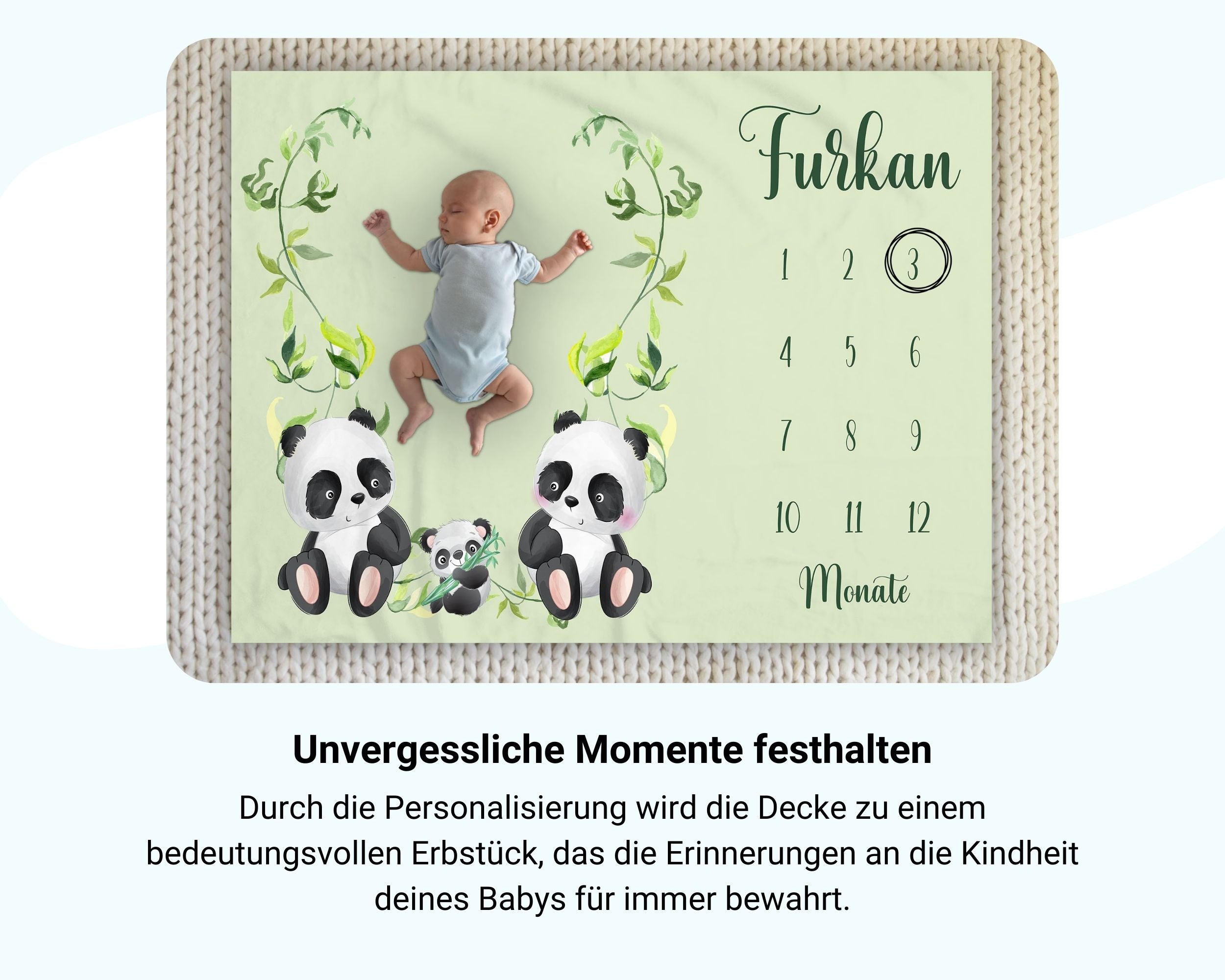 Kleine Pandas - Personalisierte Babydecke