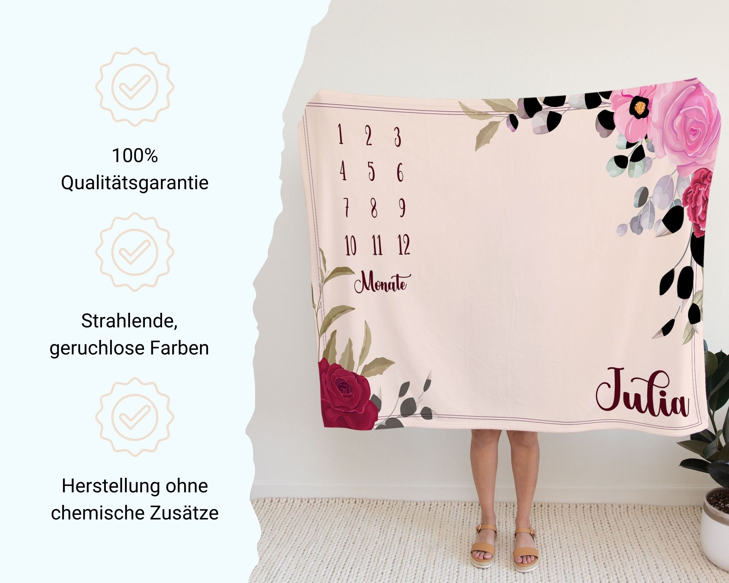 Blumenmuster - Personalisierte Babydecke