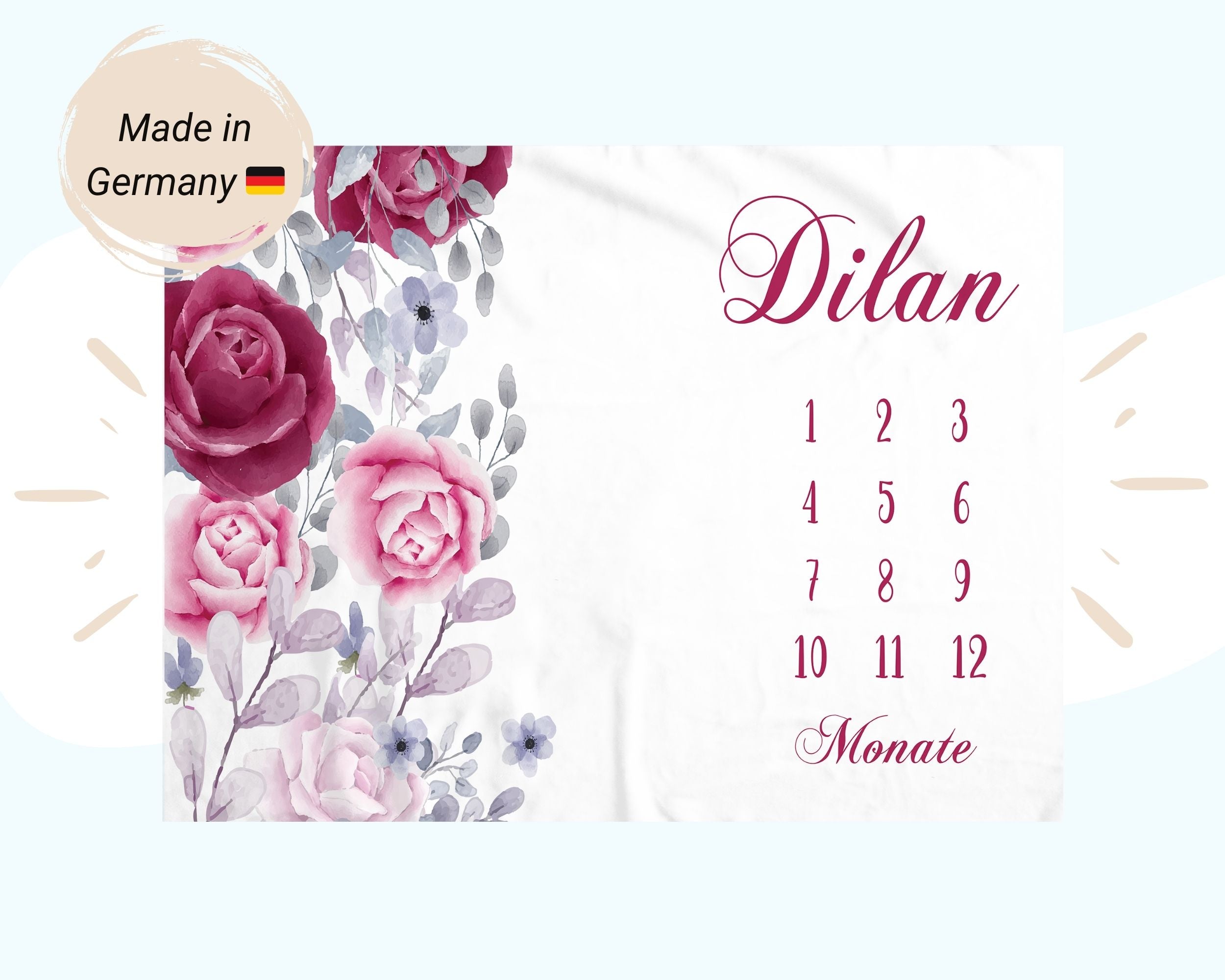 Blumenprinzessin - Personalisierte Babydecke